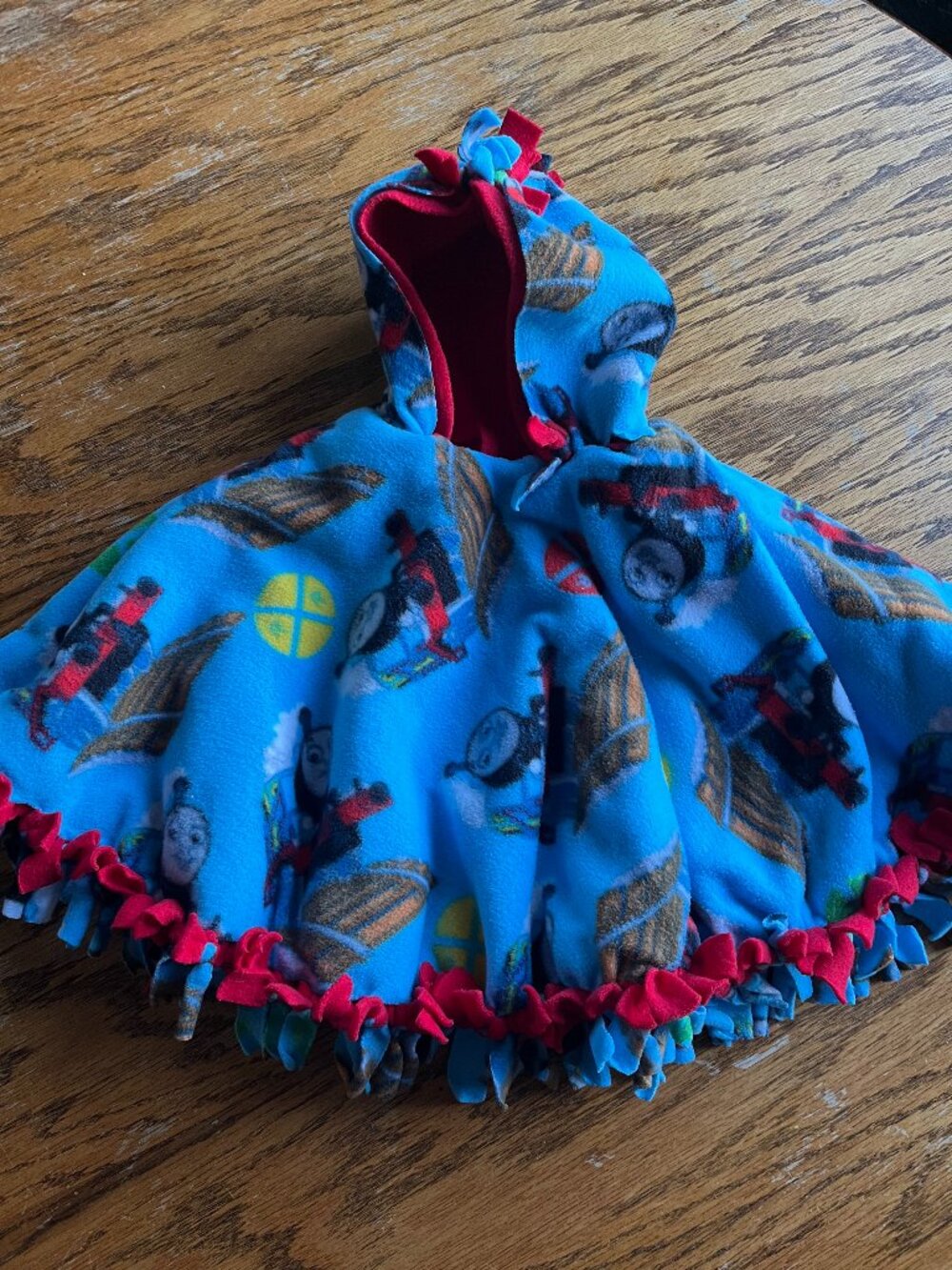 Handmade Thomas the Tank Engine Fleece Poncho – Car Seat Safe – Toddler Size